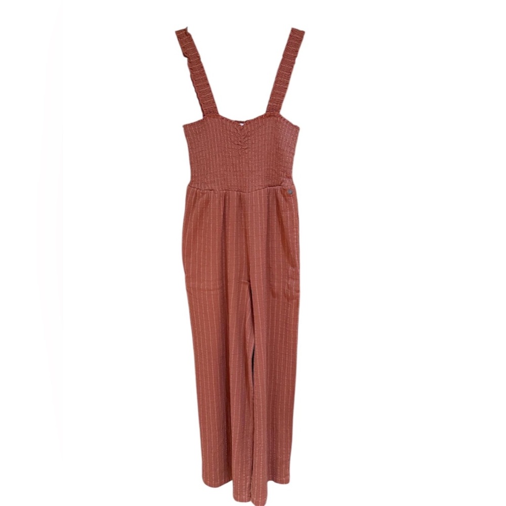 Roxy Women’s Striped Smocked orange rushed sleveless Jumpsuit - Size Small